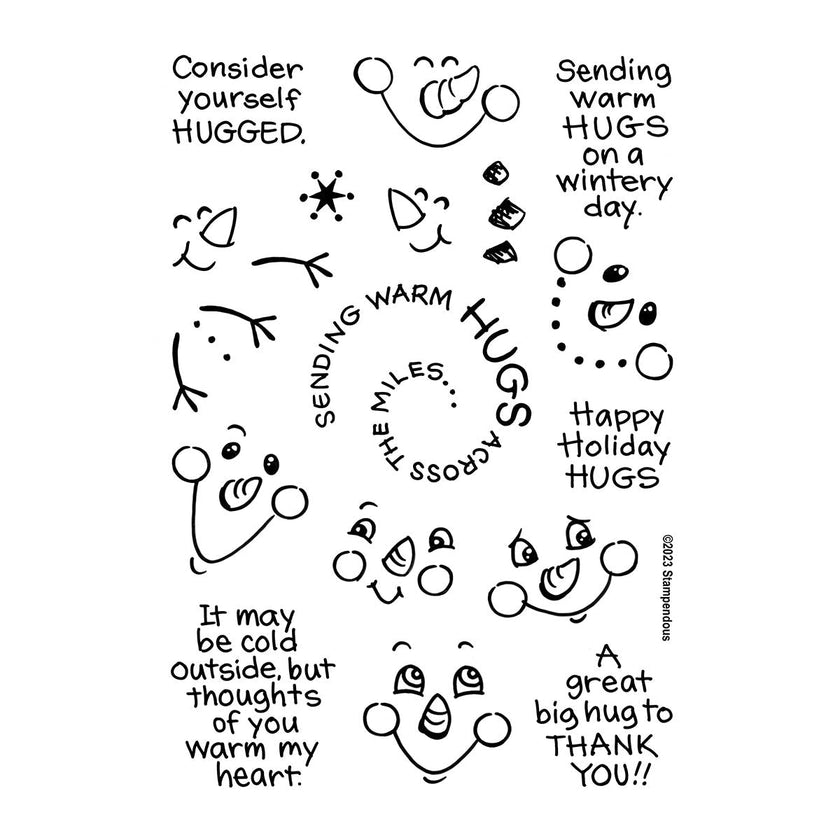 Snowman Hugs Faces & Sentiments Clear Stamp Set from the Holiday Hugs Collection by Stampendous
