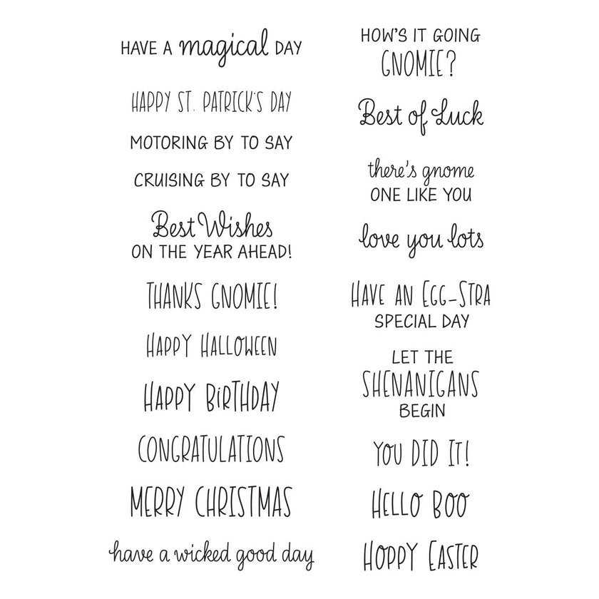 Gnome Drive Sentiments Clear Stamp Set from the Gnome Drive Collection