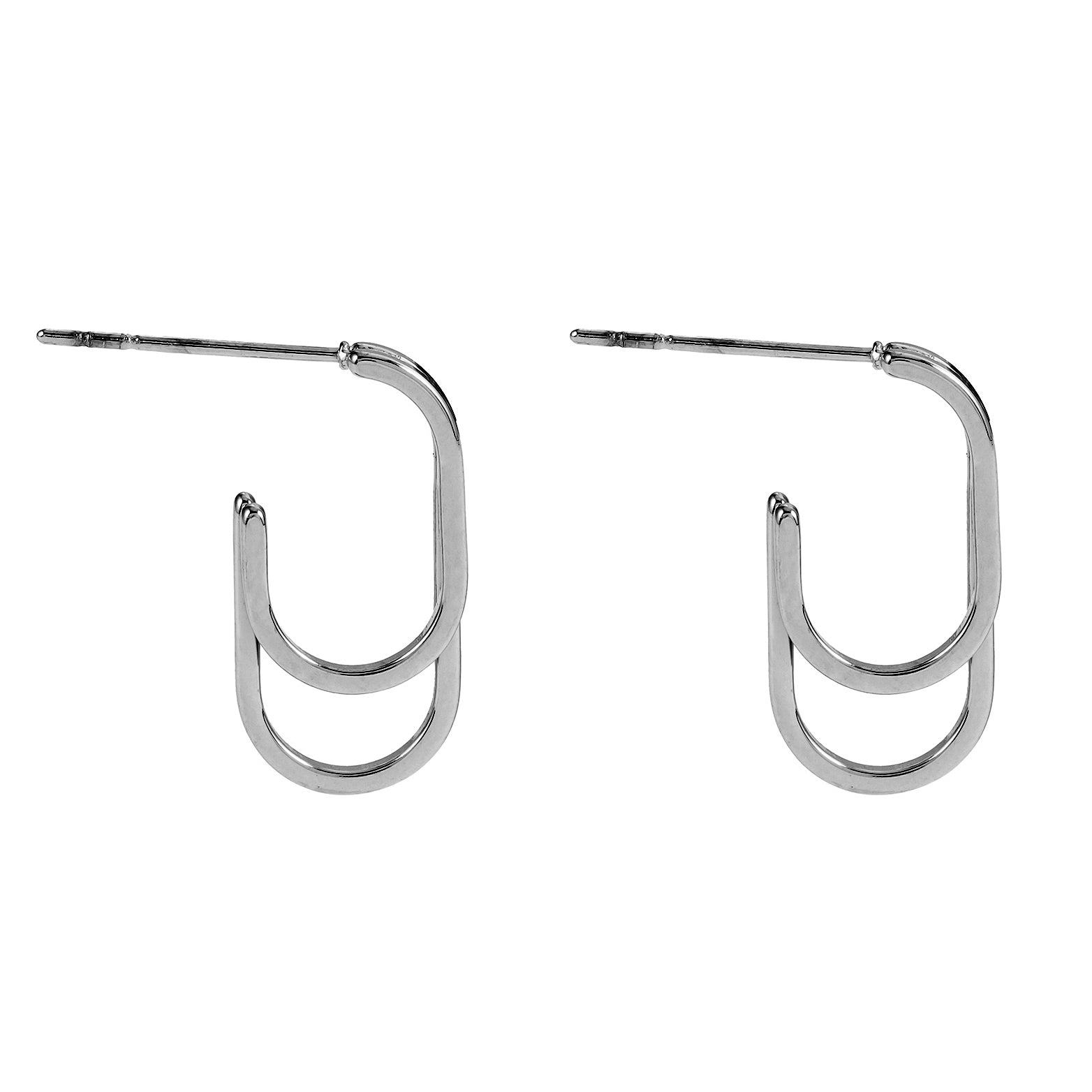 St SIMON Or Blanc (Couleur Argentée) : Boucles d'oreilles rectangulaires doubles à coins arrondis.