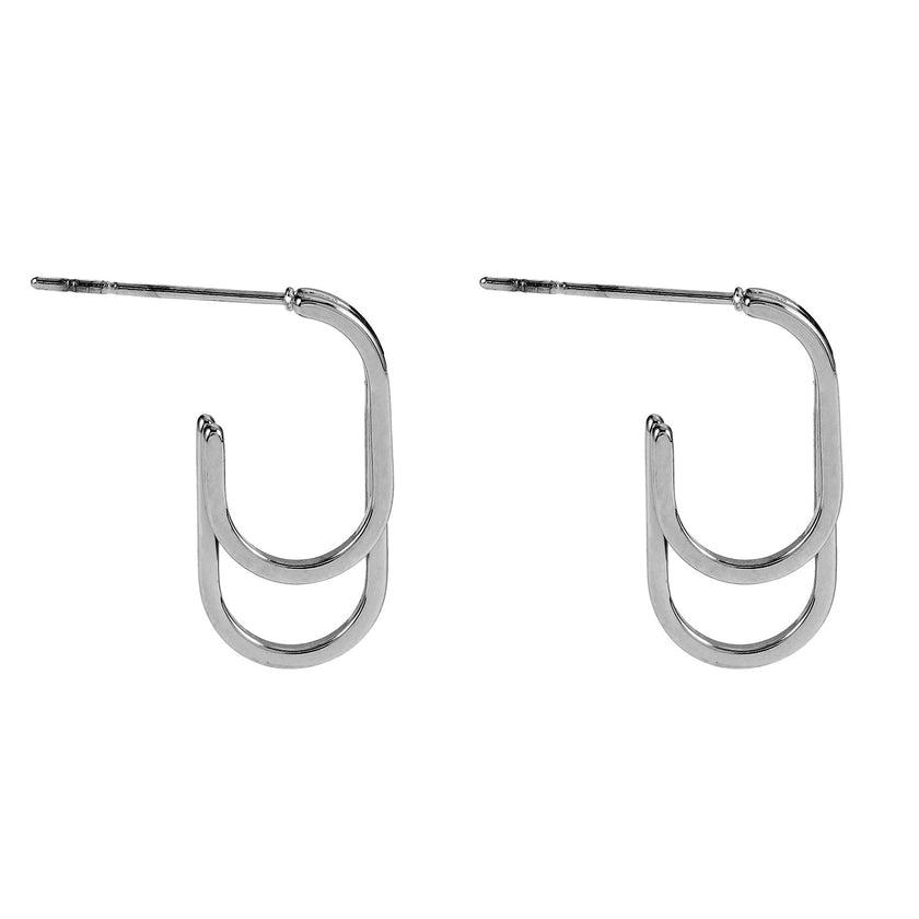 St SIMON Or Blanc (Couleur Argentée) : Boucles d'oreilles rectangulaires doubles à coins arrondis.