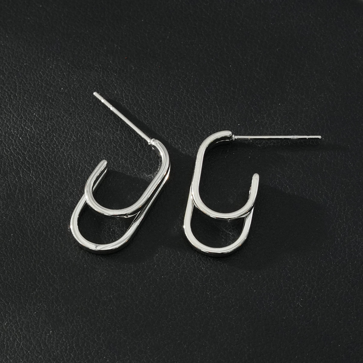 St SIMON Or Blanc (Couleur Argentée) : Boucles d'oreilles rectangulaires doubles à coins arrondis.