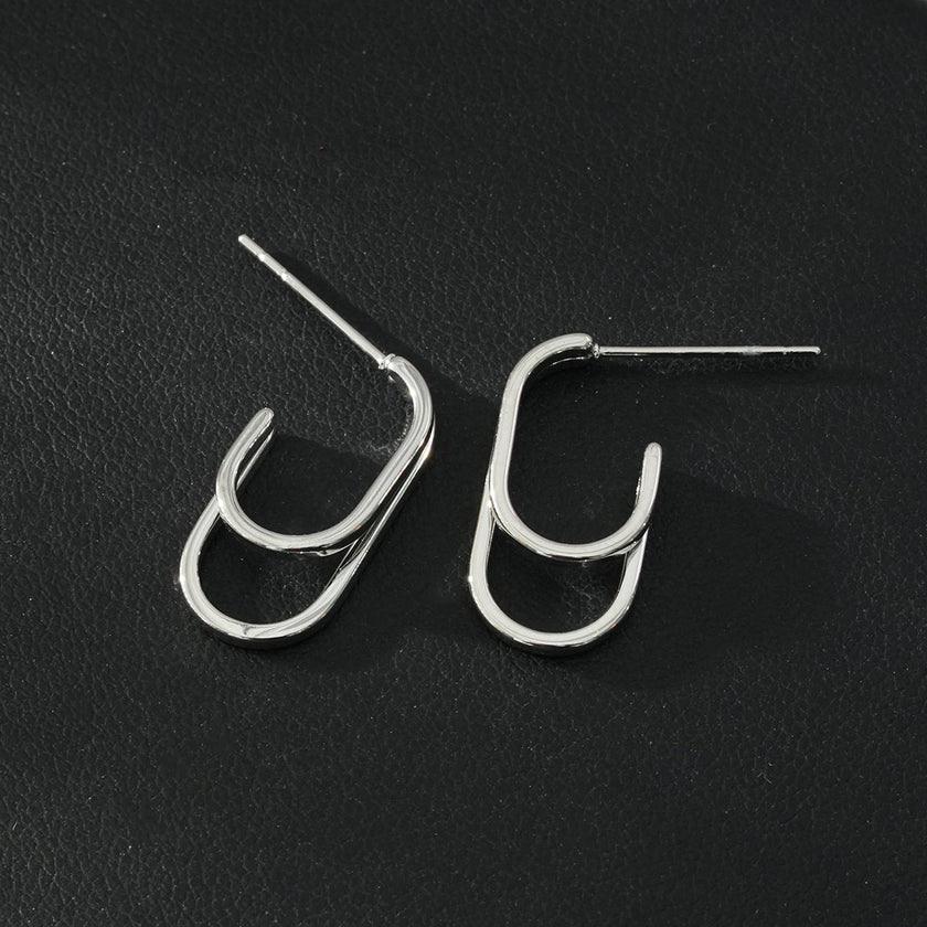 St SIMON Or Blanc (Couleur Argentée) : Boucles d'oreilles rectangulaires doubles à coins arrondis.