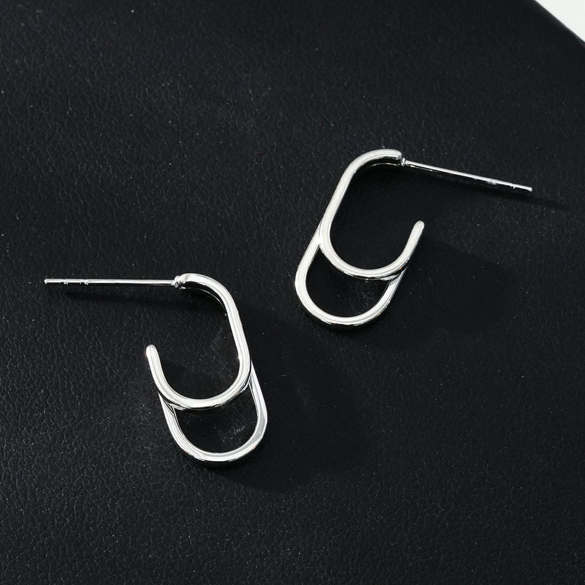 St SIMON Or Blanc (Couleur Argentée) : Boucles d'oreilles rectangulaires doubles à coins arrondis.