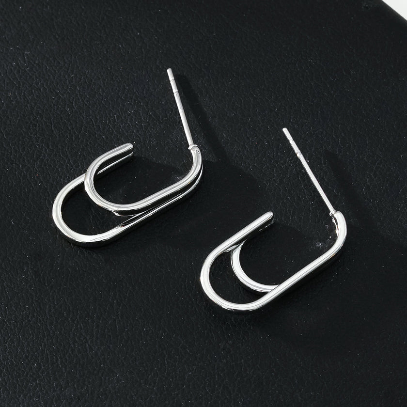 St SIMON Or Blanc (Couleur Argentée) : Boucles d'oreilles rectangulaires doubles à coins arrondis.