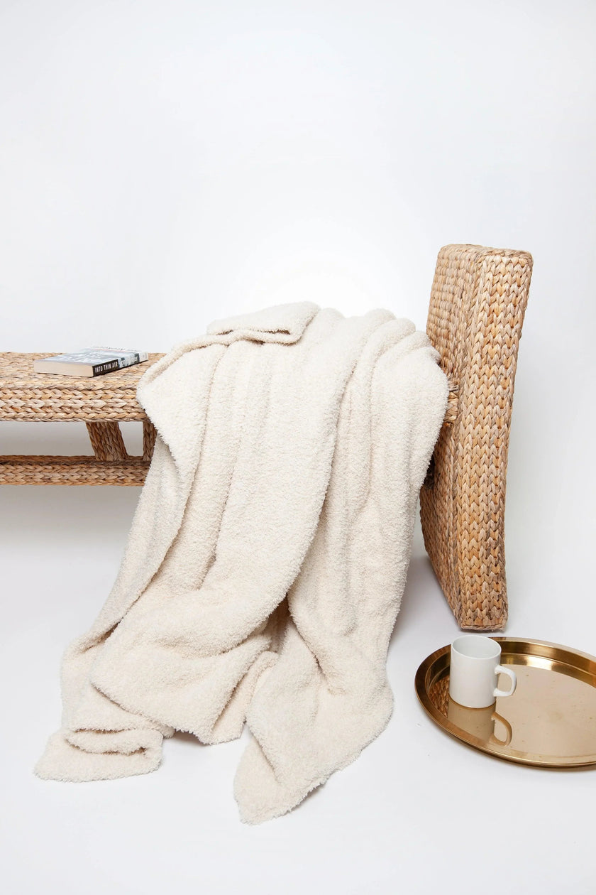 Cream Solid Double Layered Print Extended Throw