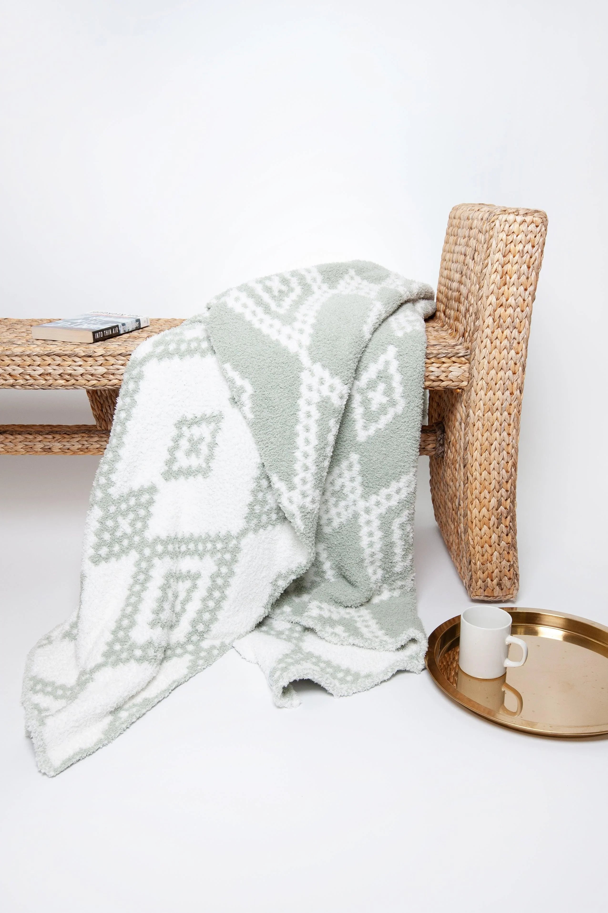 Desert Sage & White Diamond Mosaic Print Extended Throw