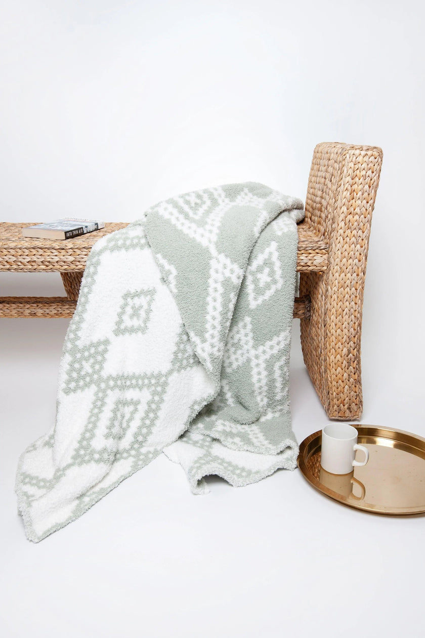 Desert Sage & White Diamond Mosaic Print Extended Throw