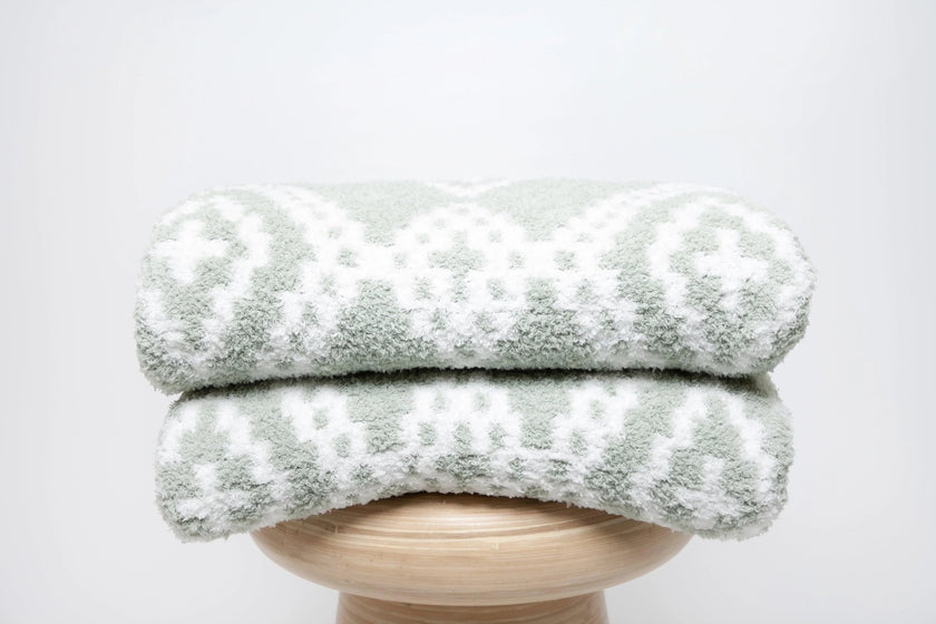 Desert Sage & White Diamond Mosaic Print Extended Throw