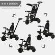 Qaba 4-in-1 Baby Tricycle Stroller with Reversible Seat, Adjustable Handle, Canopy, Safety Belt, Storage - Black