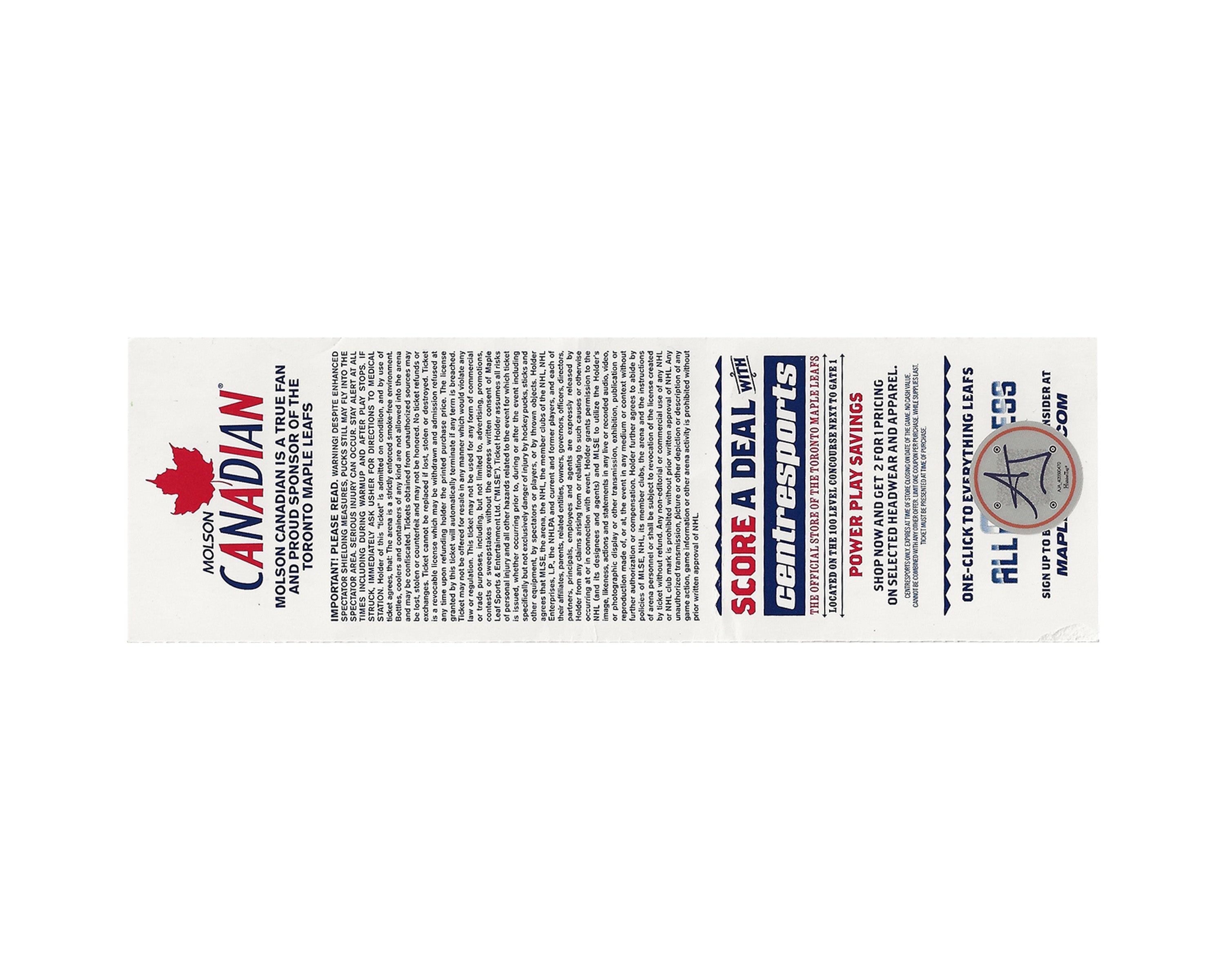 Steve Yzerman Autographed Toronto Maple Leafs Hall of Fame Induction Night Ticket Stub