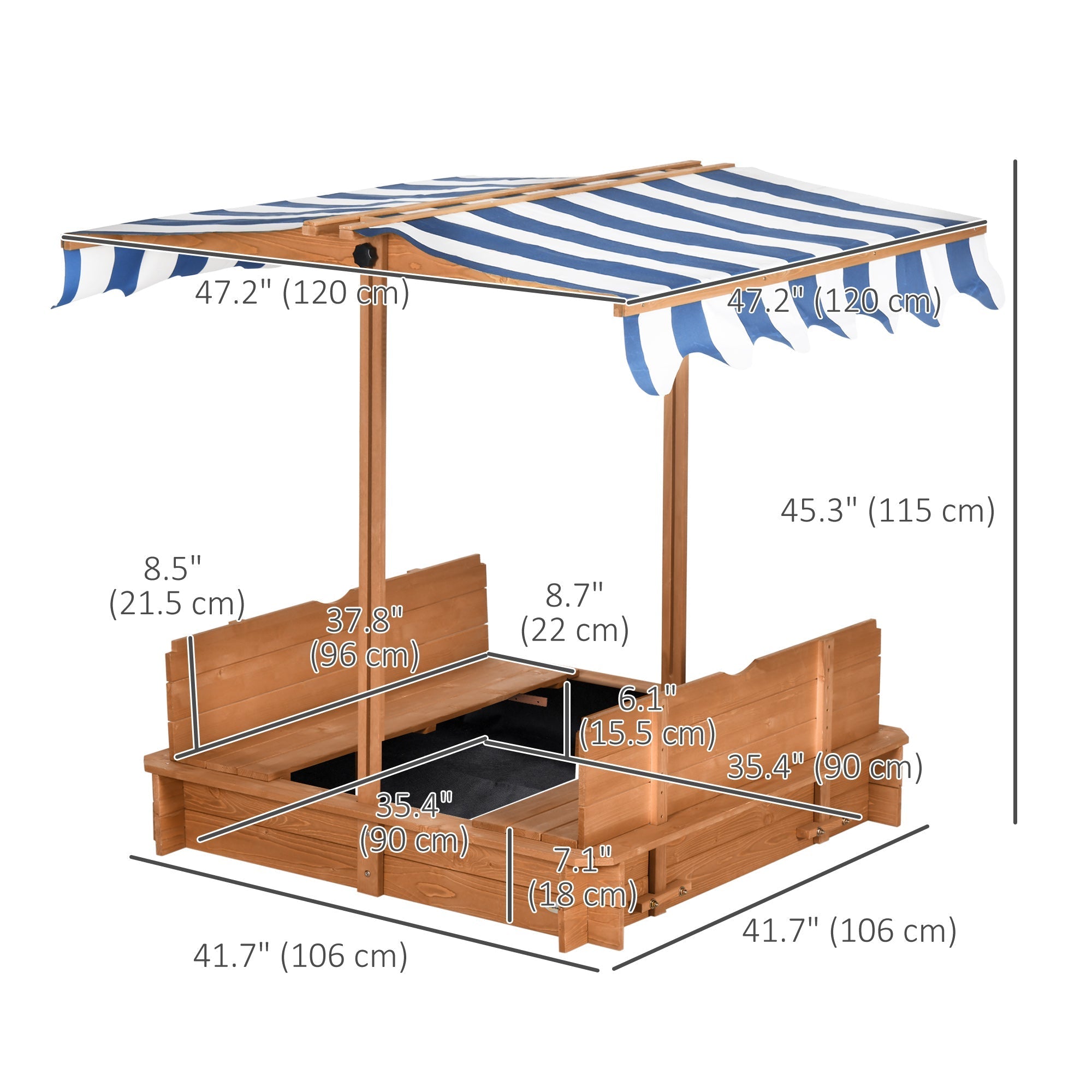Outsunny Kids Sandbox Wooden with Cover Adjustable Canopy Foldable Bench Seats Sand Play Red