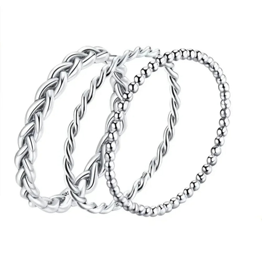 925 Sterling Silver Braided Texture Twisted Eternity Band Stackable Rings - Fine Jewelry