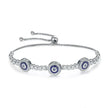 Genuine 925 Sterling Silver Evil Eye Tennis Bracelet w/ Blue CZ | Adjustable