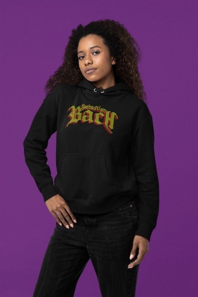Bach 80s Glam Rock Rhinestone Apparel – Sparkly Band Style Hoodie, T-Shirt & Crewneck | Premium Rhinestone by Blingdazzel