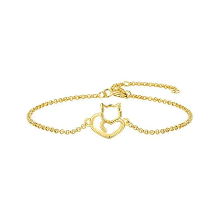 925 Sterling Silver Cat Heart Chain Bracelet