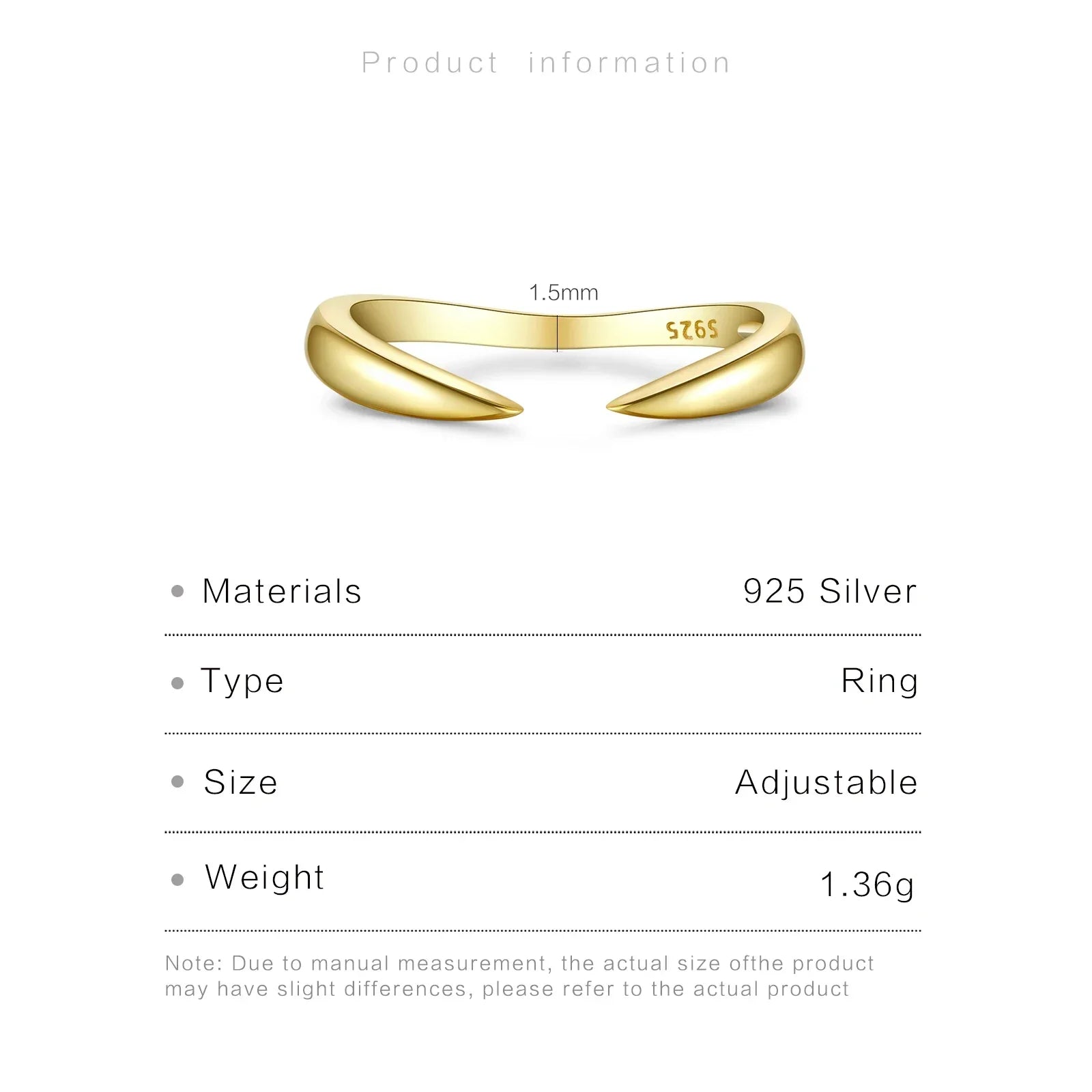 925 Sterling Silver Gold Talon Open Ring