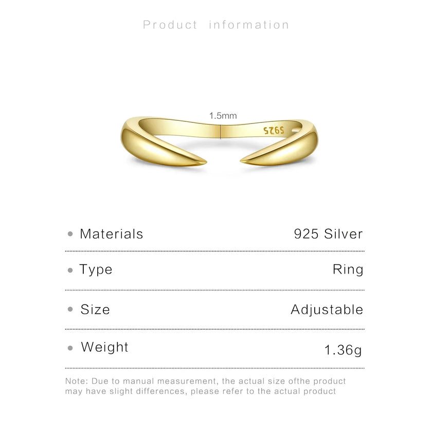 925 Sterling Silver Gold Talon Open Ring