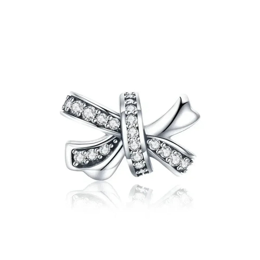 925 Sterling Silver Clear 5A Crystal Collection Family Heart X-Shape Charm Beads for Charm Bracelet & Necklace Pendant