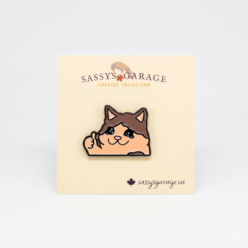 Doing Great! Sad Cat Thumbs Up Meme | Collectible Pin