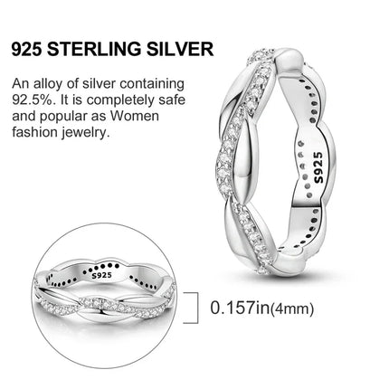 925 Sterling Silver Twisted CZ Band Ring