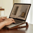 Portable Foldable Wooden Laptop Stand - Ergonomic 12° Adjustable Angle,  Compact Bamboo Desktop Riser for Tablets and Notebooks