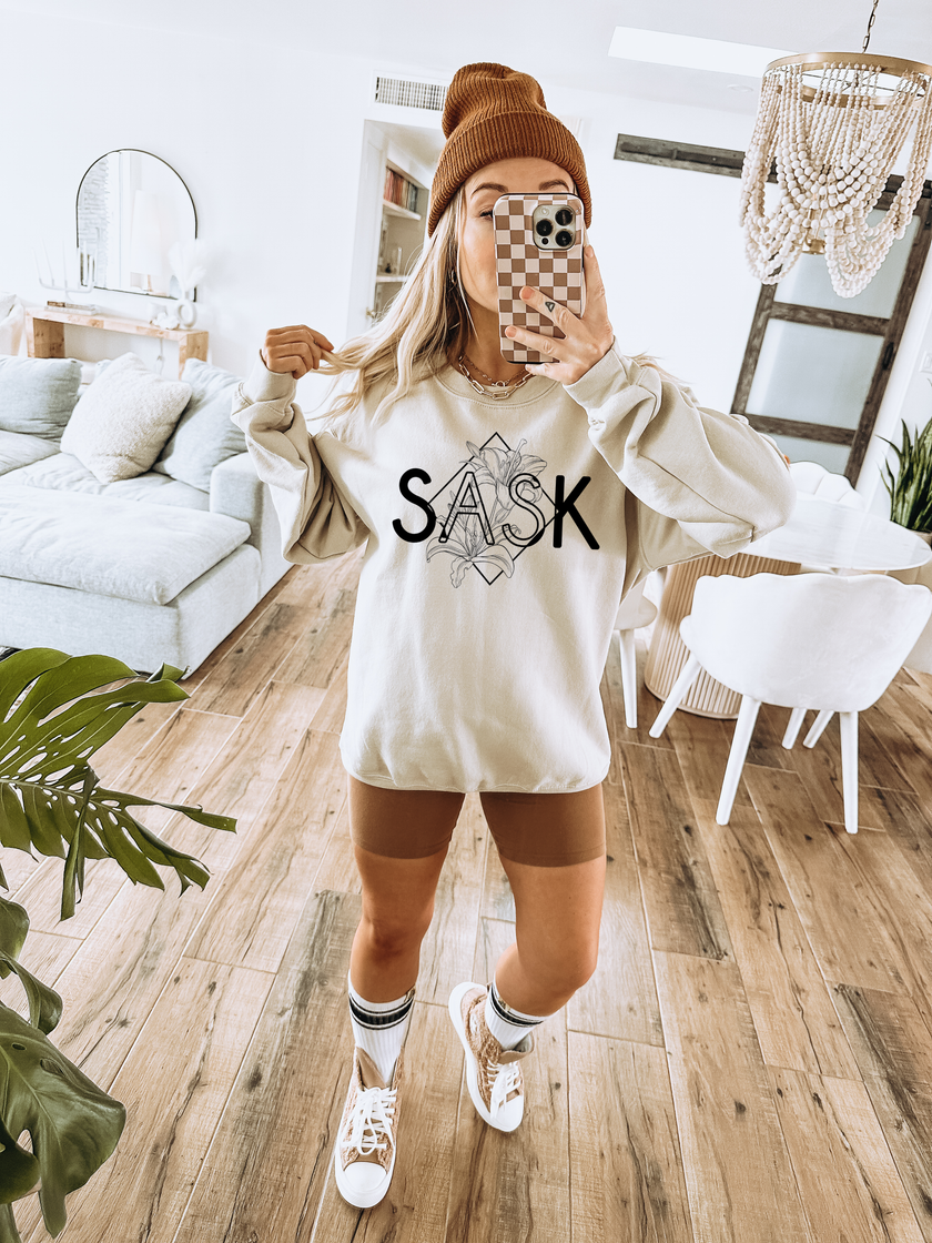 SASK Diamond Line Art Unisex Crewneck | Prairie Apparel | Sask Clothing