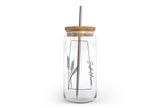 Saskatchewan Line Art Glass Can with Bamboo Lid