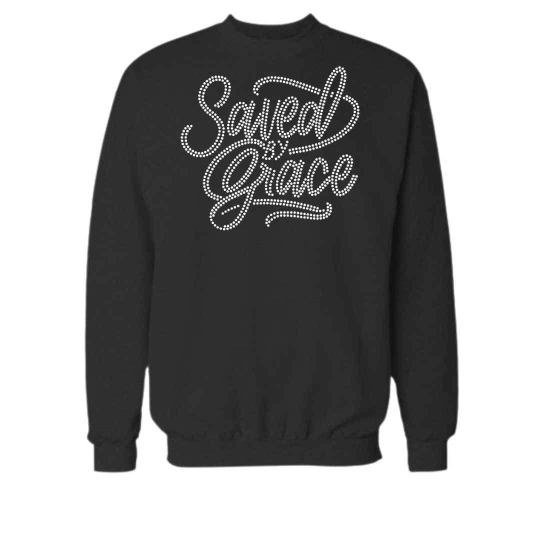 Saved By Grace Rhinestone Shirt – Christian Faith Sparkle Bling Tee | Blingdazzel