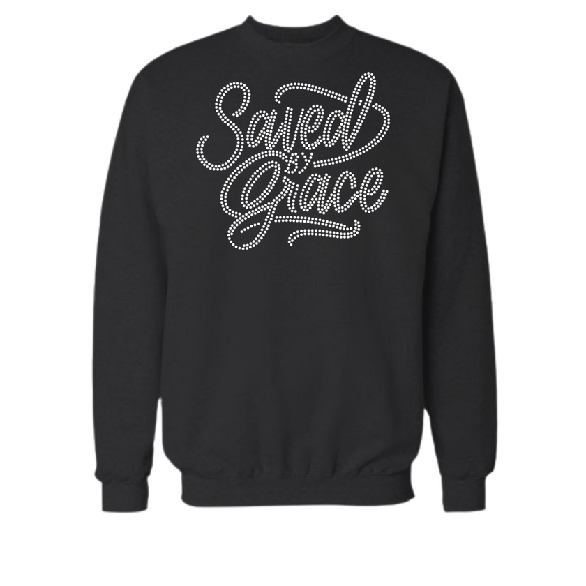 Saved By Grace Rhinestone Shirt – Christian Faith Sparkle Bling Tee | Blingdazzel