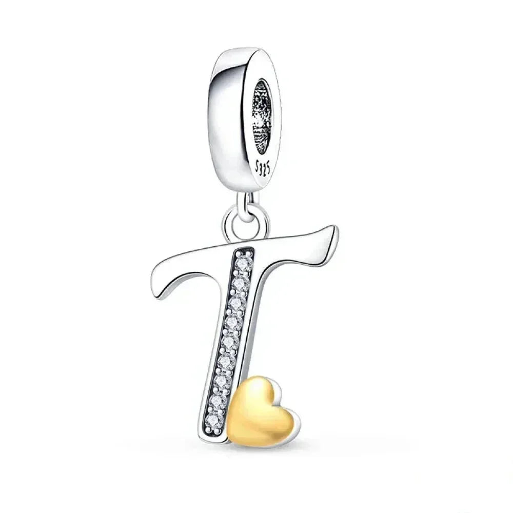 925 Sterling Silver Initial Charm with CZ Sparkle