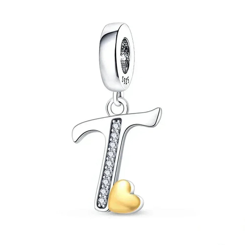 925 Sterling Silver Initial Charm with CZ Sparkle