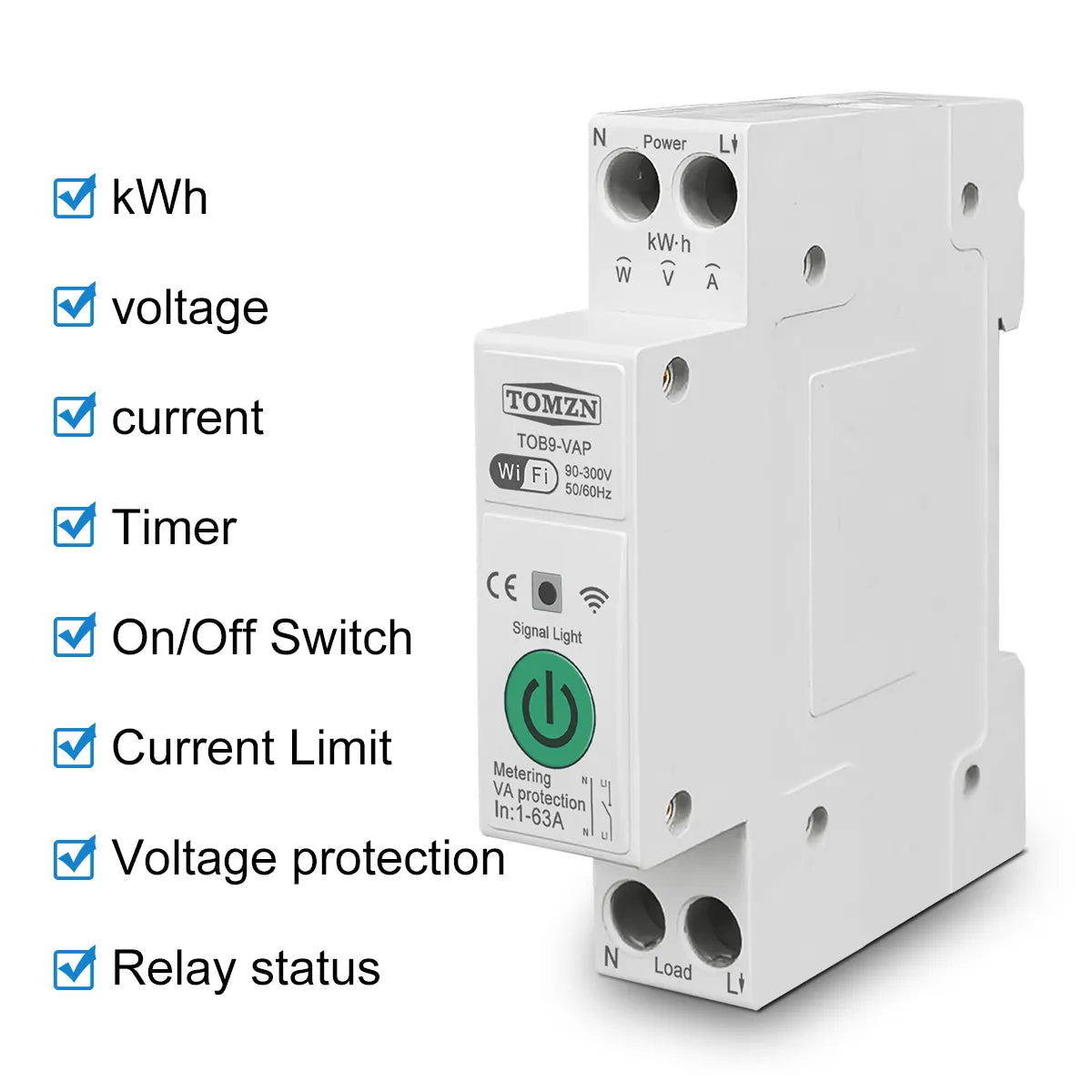 1P+N WIFI Smart Switch Energy Monitoring Circuit Breaker Timer Relay MCB TUYA Smartlife