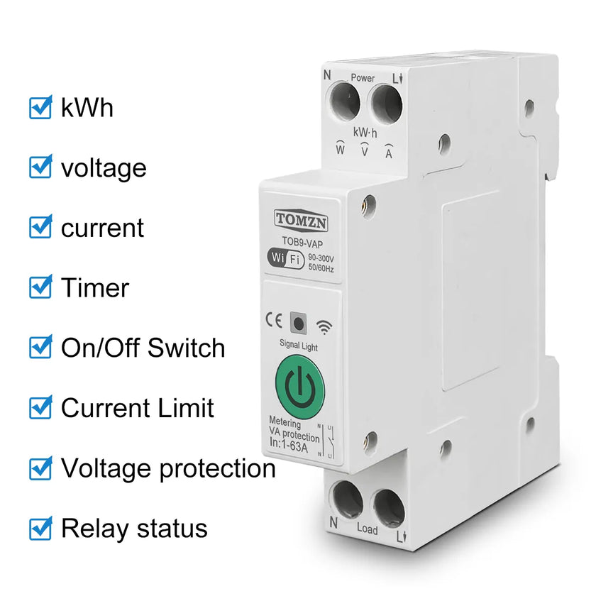 1P+N WIFI Smart Switch Energy Monitoring Circuit Breaker Timer Relay MCB TUYA Smartlife