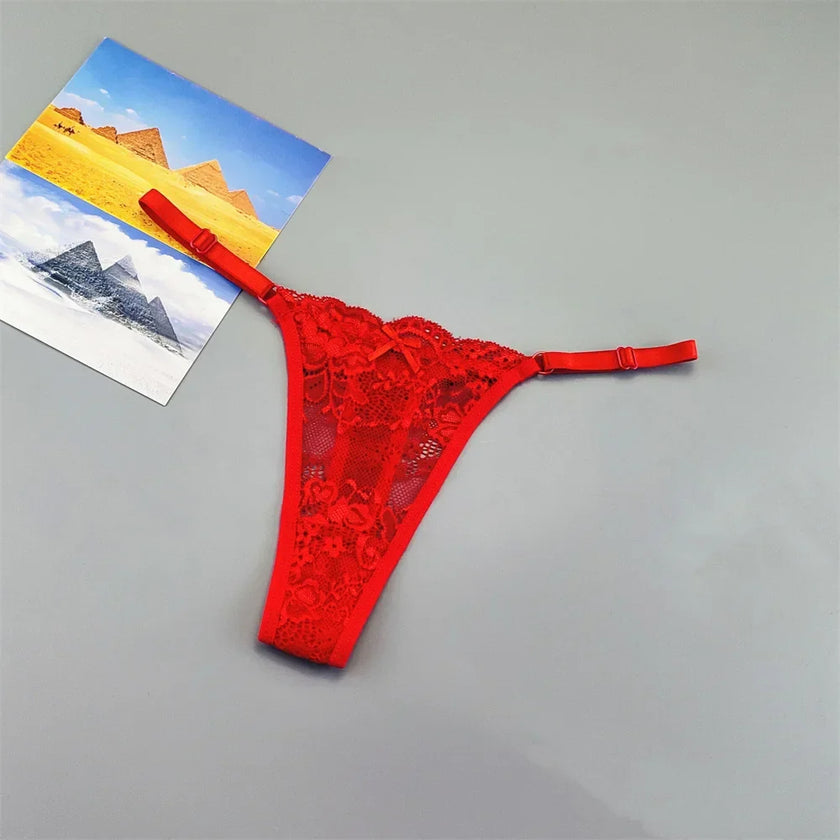 3PCS Lace Thong Set – Sheer, Strappy & Seductive