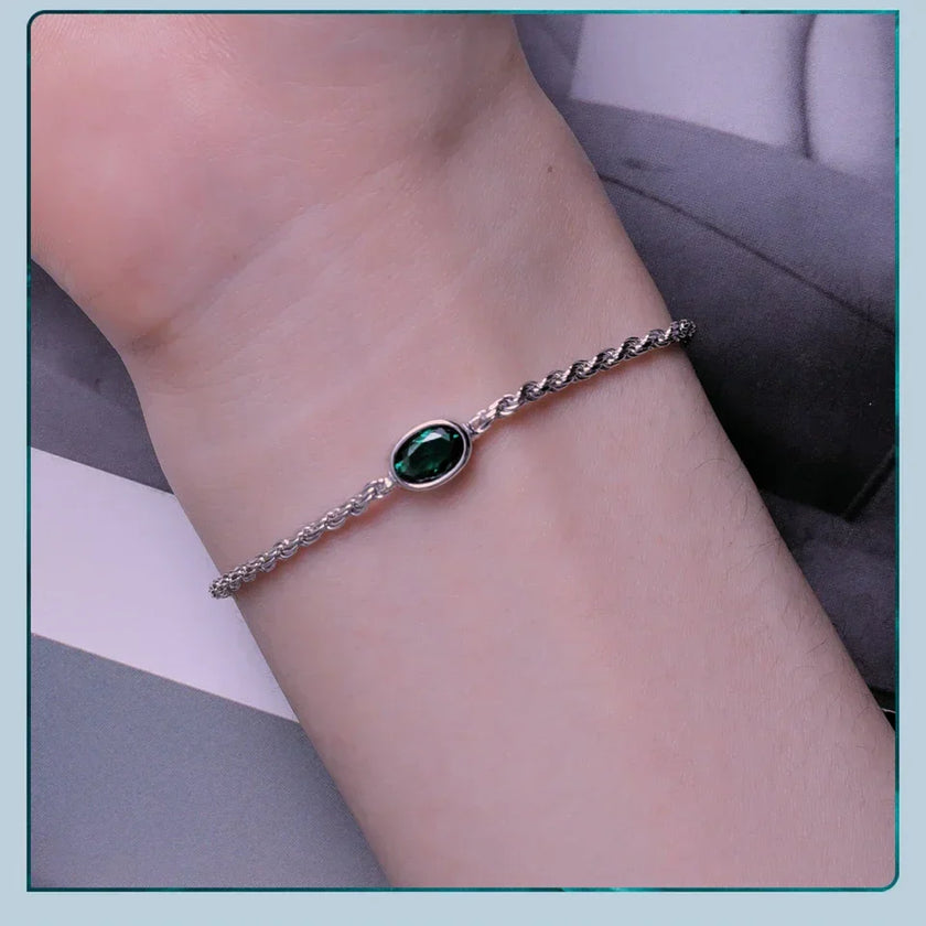 Sterling Silver Chopin Bracelet with Green Zircon – Adjustable