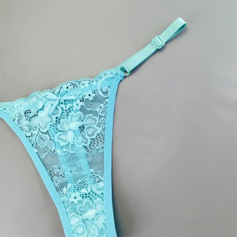 3PCS Lace Thong Set – Sheer, Strappy & Seductive