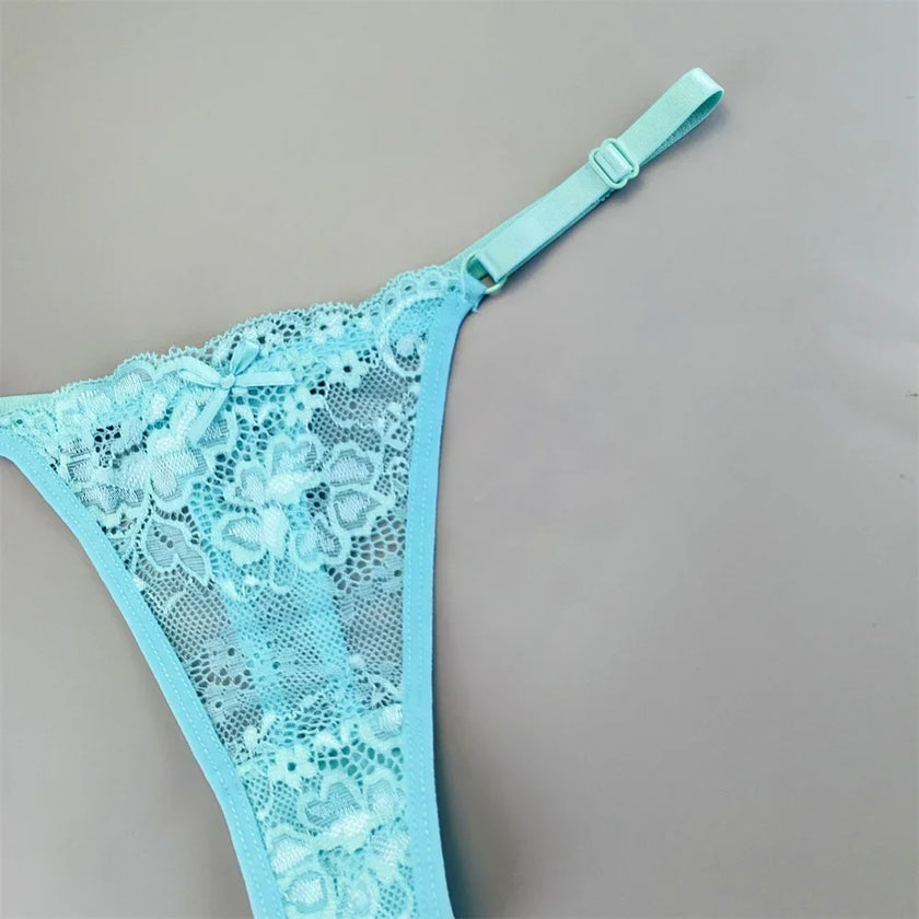 3PCS Lace Thong Set – Sheer, Strappy & Seductive