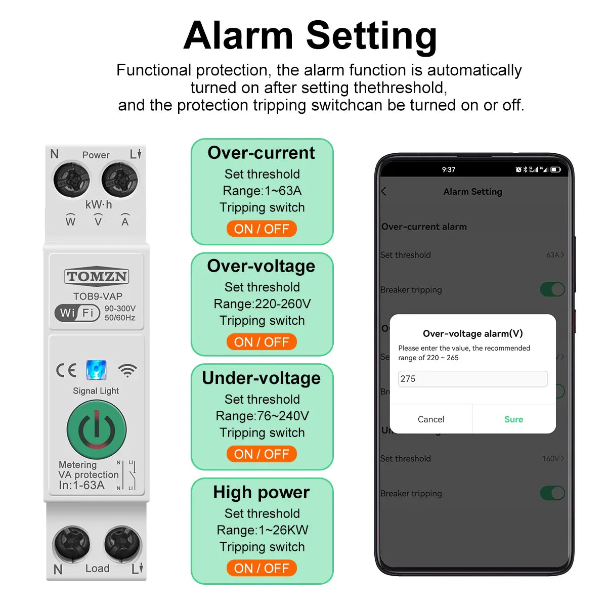1P+N WIFI Smart Switch Energy Monitoring Circuit Breaker Timer Relay MCB TUYA Smartlife