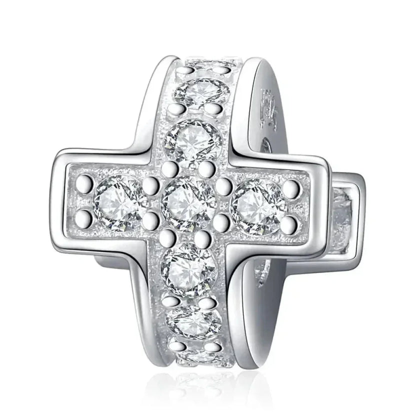 925 Sterling Silver Clear 5A Crystal Collection Family Heart X-Shape Charm Beads for Charm Bracelet & Necklace Pendant