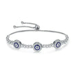 Genuine 925 Sterling Silver Evil Eye Tennis Bracelet w/ Blue CZ | Adjustable