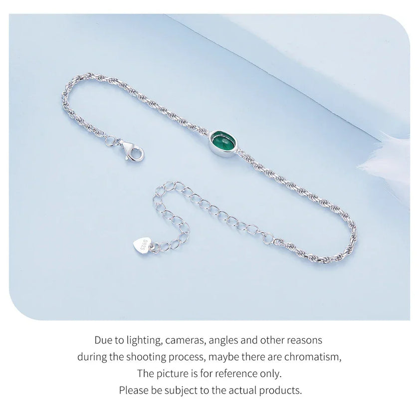 Sterling Silver Chopin Bracelet with Green Zircon – Adjustable