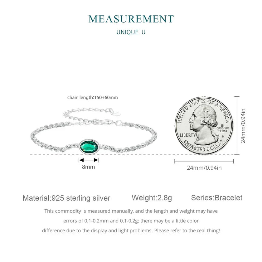 Sterling Silver Chopin Bracelet with Green Zircon – Adjustable