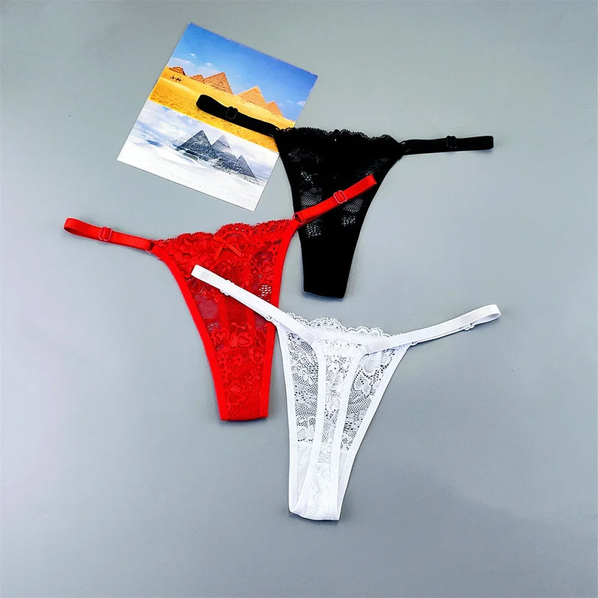 3PCS Lace Thong Set – Sheer, Strappy & Seductive