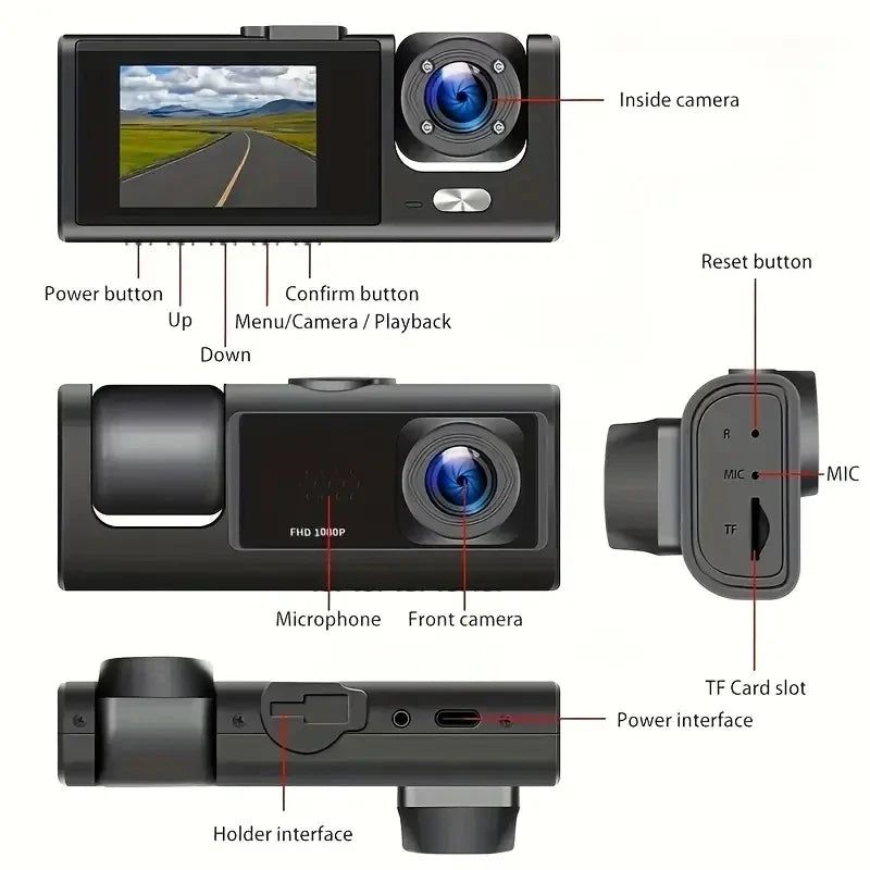3 Channel Dash Cam for Car Front And Rear Camera 1080P Video Recorder Dashcam Black Box Car DVR Rear View Camera car accessory
