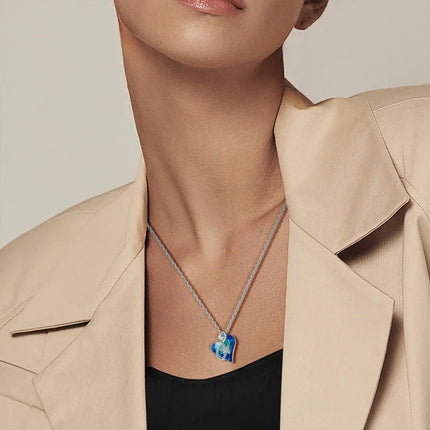 925 Sterling Silver Blue Crystal Heart Butterfly Necklace | CZ Pendant Chain