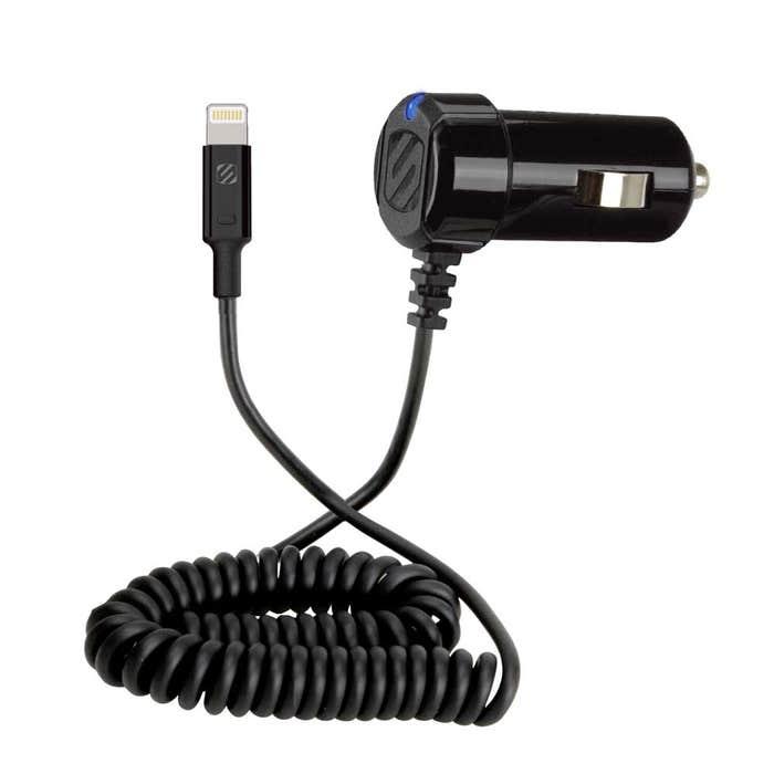 Scosche - Car Charger Lightning/Micro MFI 2-in-1 Hard Wired Coil strikeDRIVE 3ft Black