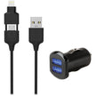 Scosche - Charge & Sync Lightning/Micro - USB 2-in-1 MFI to USB-A Cable Black & Car Charger 2 Port 24A Black StrikeDRIVE Kit