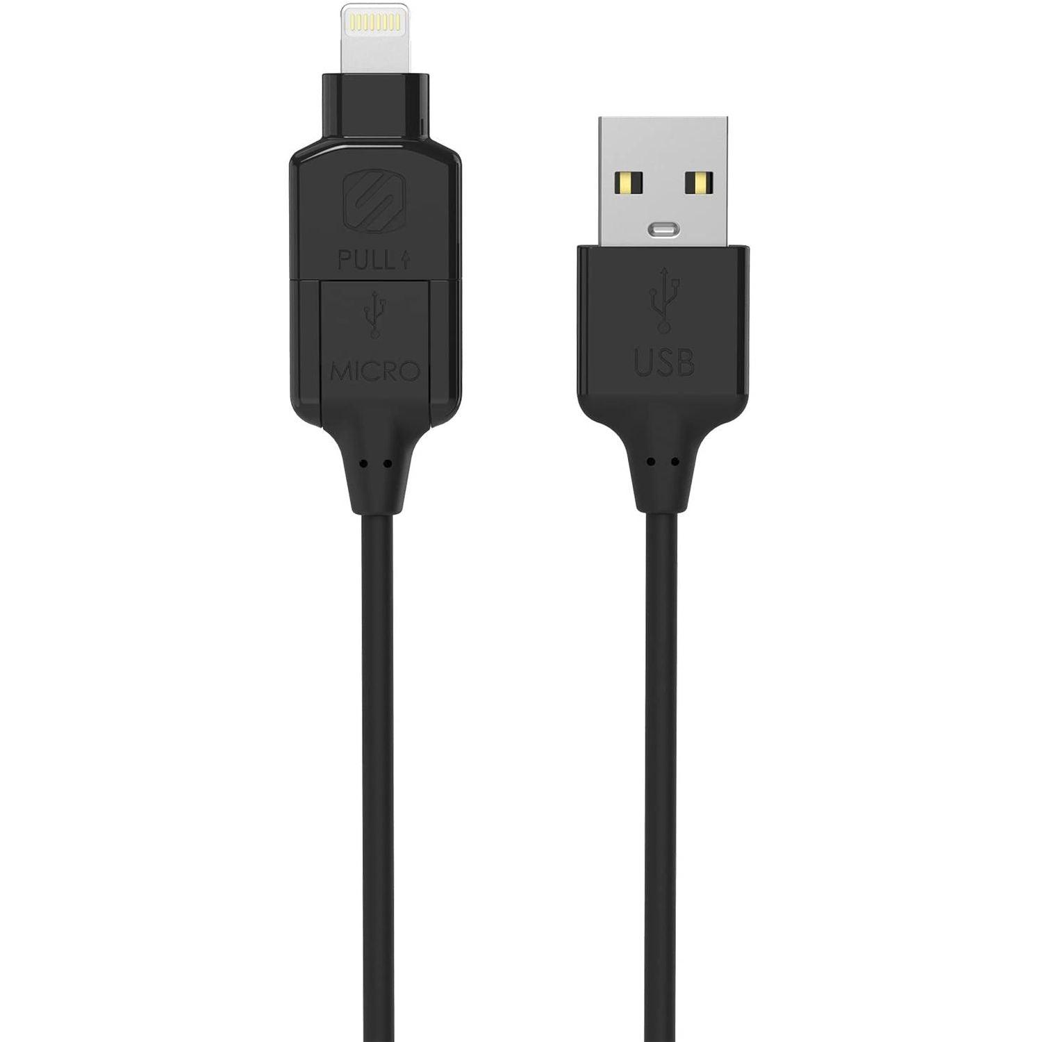 Scosche - Charge & Sync Lightning/Micro USB to USB-C MFI Cable 3ft Black StrikeLinE