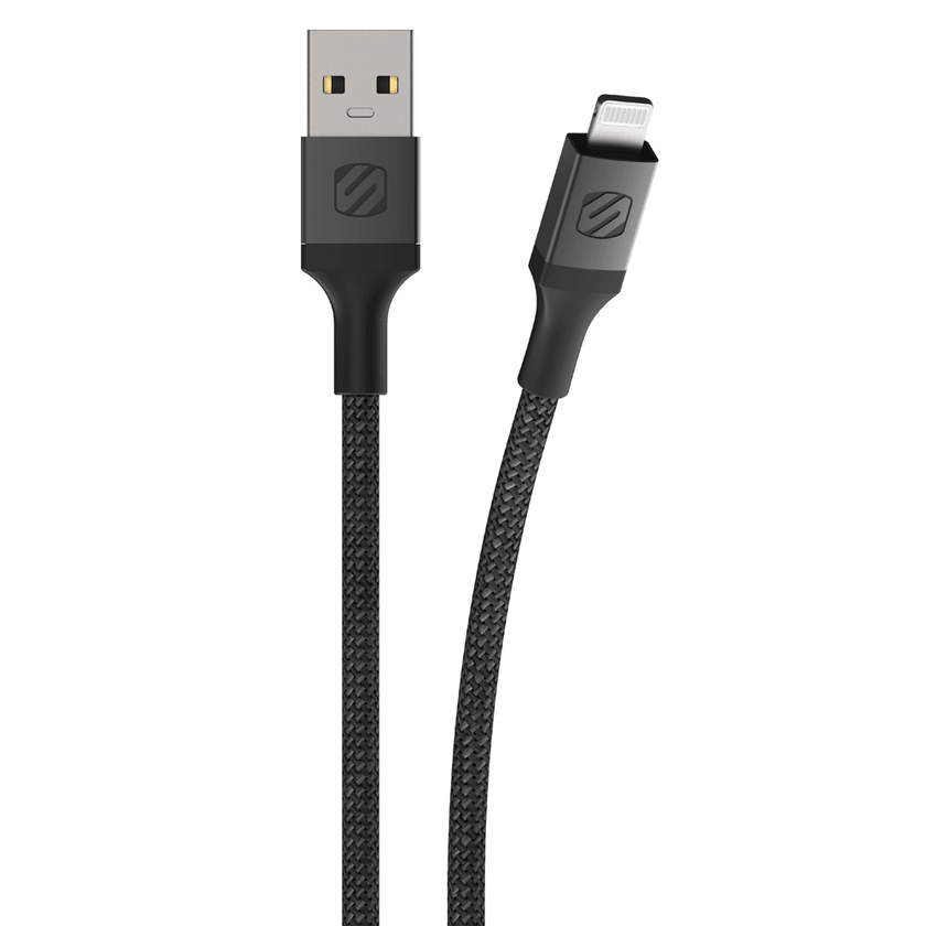 Scosche - Charge & Sync Lightning to USB-A MFI Braided Cable Strikeline Premium 4ft Space Grey StrikeLinE