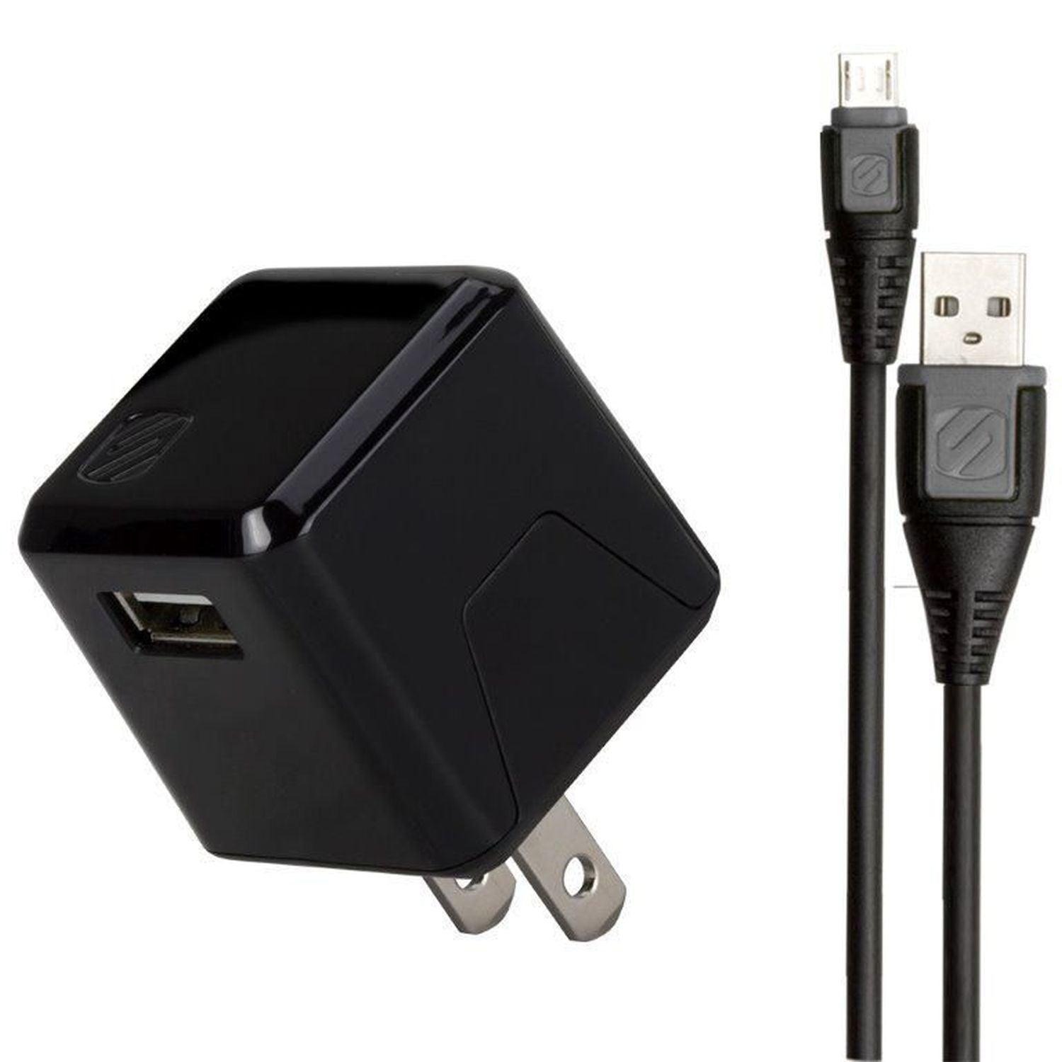 Scosche - Chargeur mural 1 port 12W avec câble Lightning/Micro USB MFI vers USB-A de 3 pieds, noir
